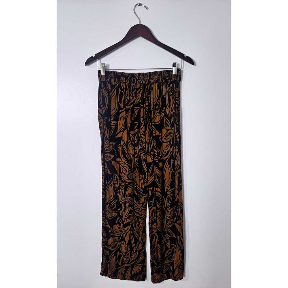 Industry Republic Clothing Wide Leg Pants Large Black Brown Tropical Leaf Print - Picture 3 of 6